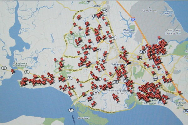 landscaping design services - Williamsburg Area Map